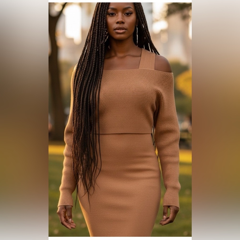 Express 2 Piece Off‎ The Shoulder Sweater Dress-Caramel Color